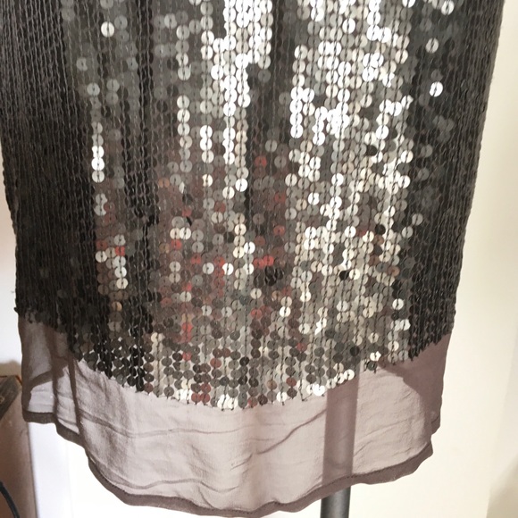 Gold Hawk Gray Sequin  Silk Sleeveless Shift Dress - Picture 8 of 8